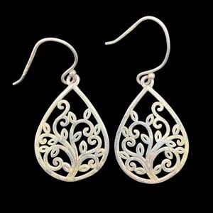 Vintage IBB Silver Tree Vine Teardrop Filigree Pear shaped spike Earrings